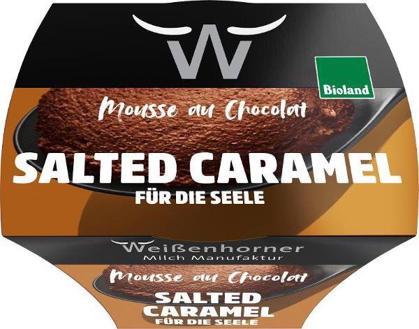 Mousse bio de ciocolata cu caramel sarat, 80g Weisenhorner Milch Manufaktur [1]
