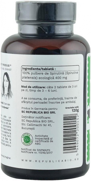 Spirulina bio de Hawaii (400 mg), 300 tablete (120 g) [4]