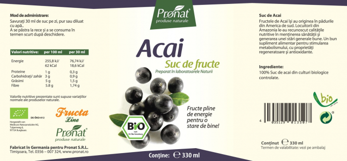 Suc bio de acai, 330ml Medicura [2]