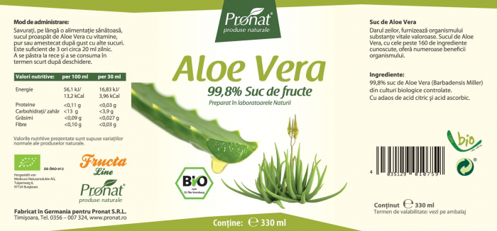Suc de aloe vera 100%, bio, 330ml Medicura [2]