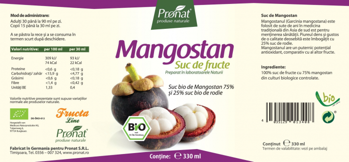 Suc de mangostan 100%, bio, 330 ml Medicura [2]