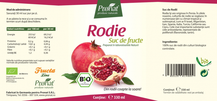 Suc de rodie 100%, bio, 330ml Medicura [3]