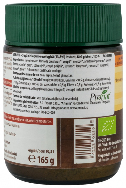 Supa de legume bio (13.5%) instant, fara gluten, 165g Alnavit [2]