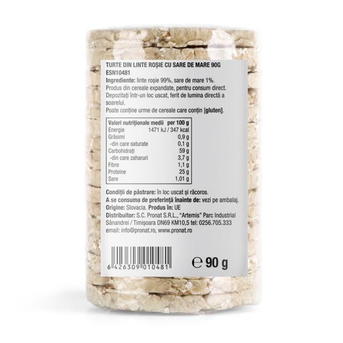 Turte din linte rosie cu sare de mare, 90g Pronat [2]