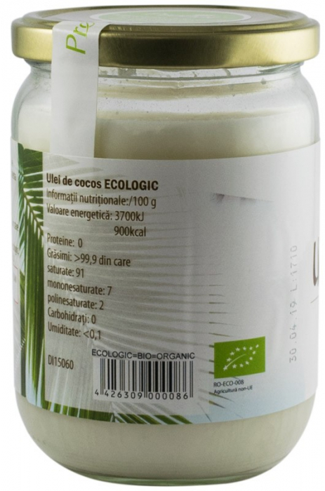 Ulei de cocos RBD bio, 500ml Pronat [2]