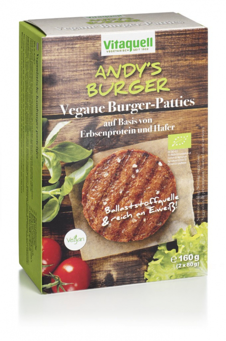 Vitaquell Burger vegetal BIO, ANDY S BURGER, pe baza de proteine de mazare si ovaz 160g (2 x 80g) [1]