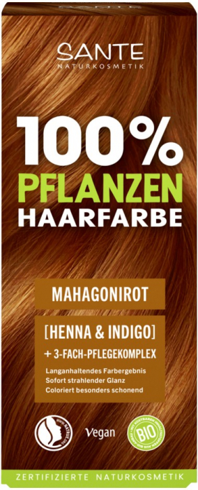 Vopsea bio pentru par, pe baza de plante, rosu-mahon, 100g Sante [1]