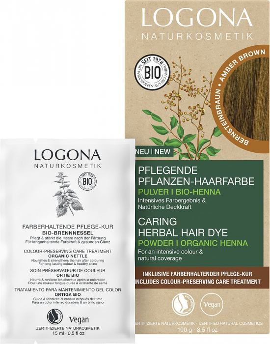 Vopsea de par bio pe baza de plante, maro chihlimbar 100g Logona [2]