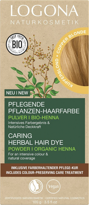 Vopsea de par pulbere, pe baza de plante, blond cupru, 100g Logona [2]