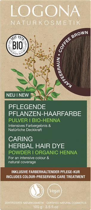 Vopsea de par pulbere, pe baza de plante, castaniu cafea, 100g Logona [2]