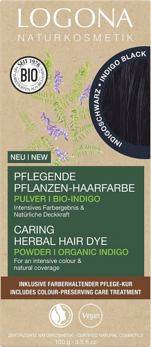 Vopsea de par pulbere, pe baza de plante, negru indigo, 100g Logona [1]