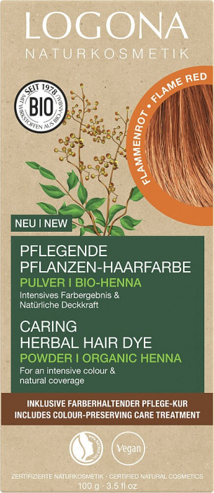 Vopsea de par pulbere, pe baza de plante, rosu foc, 100g Logona [2]