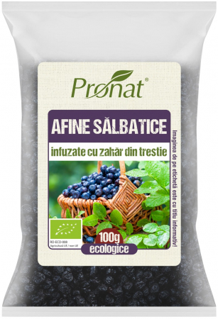 Alimente - Afine salbatice bio indulcite cu zahar din trestie, 100g Pronat