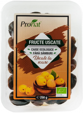Seminte, fructe uscate, samburi - Caise bio fara samburi, fructe uscate la soare, 250g Pronat