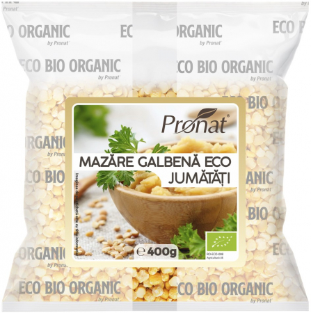 Leguminoase si seminte - Mazare galbena bio, jumatati, 400g Pronat