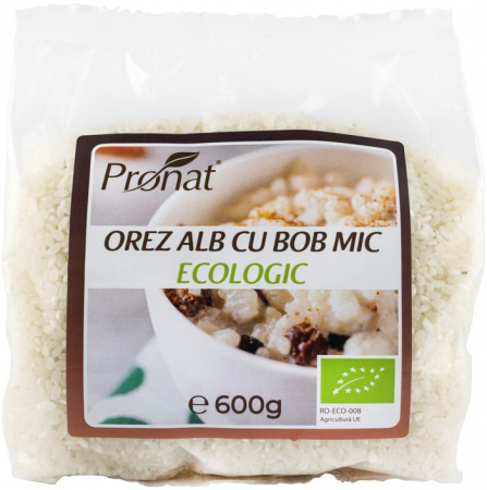 Leguminoase si seminte - Orez alb bio cu bob mic, 600g Pronat