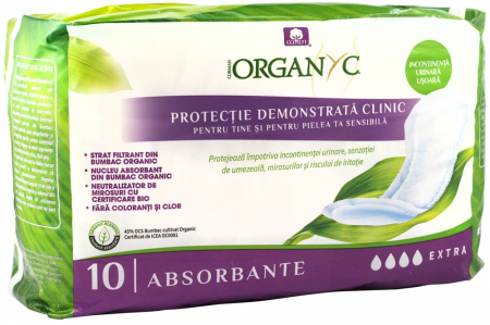 Igiena intima - Absorbante extra pentru incontinenta, din bumbac organic, 10 buc Organyc