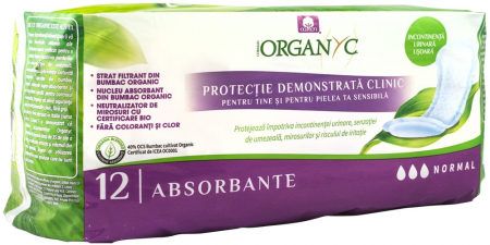 Igiena intima - Absorbante normale pentru incontinenta, din bumbac organic, 12 buc Organyc