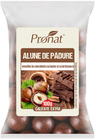 Fructe si seminte in ciocolata - Alune de padure invelite in ciocolata cu lapte si scortisoara, 100g Pronat