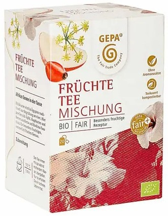 Alimente - Amestec de ceai din fructe bio si fairtrade, 40g 20 pliculete a 2g Gepa