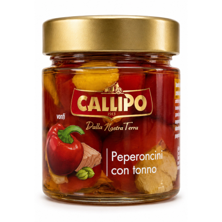Alimente - Ardei rosii peperoncini n ulei de masline, cu ton, 225g Callipo