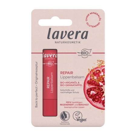 Ingrijire personala - Balsam de buze reparator bio cu rodie si ulei de argan, 4.5g Lavera