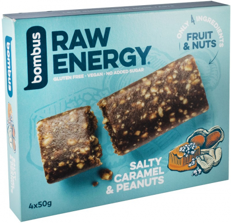 Alimente - Baton energizant Raw Energy cu caramel sarat si arahide, 4x50g Bombus