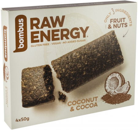 Alimente - Baton energizant Raw Energy cu nuca de cocos si cacao, 4x50g Bombus
