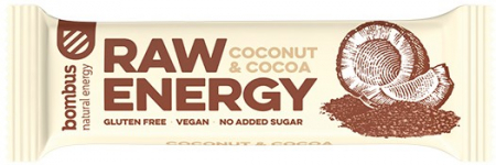 Snacksuri - Baton energizant Raw Energy cu nuca de cocos si cacao, 50g Bombus