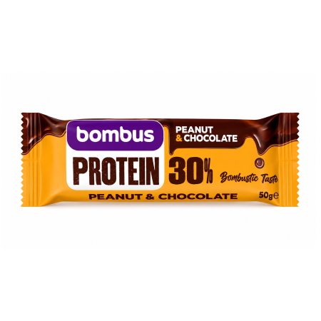 Snacksuri - Baton proteic cu arahide si ciocolata, 30% proteine, 50g Bombus