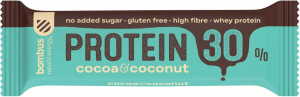 Snacksuri - Baton proteic cu cacao si nuca de cocos, 30% proteine, 50g Bombus