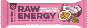 Snacksuri - Baton proteic Raw Energy cu maracuja si nuca de cocos, 50g Bombus