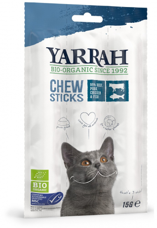 Produse bio pentru pisici - Betisoare bio de mestecat pentru pisici, 3 buc (15g) Yarrah