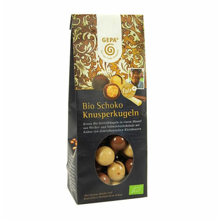 Ciocolata - Bilute bio crocante glazurate cu 3 feluri de ciocolata, 100g Gepa