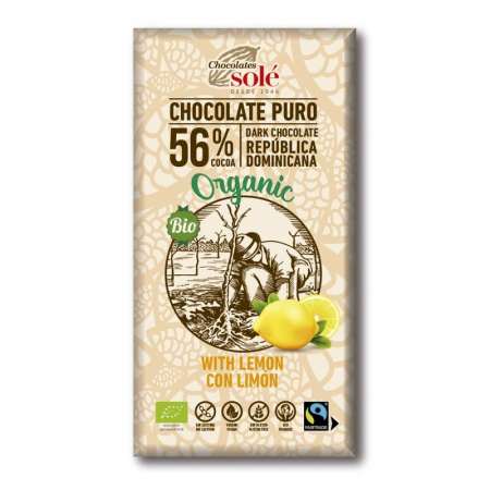 Ciocolata diversa - Ciocolata bio cu lamaie 56% cacao, 100g Chocolates Sole