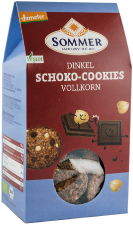Tendinte - Biscuiti bio din faina de grau spelta cu ciocolata amaruie si alune, demeter, 150g Sommer