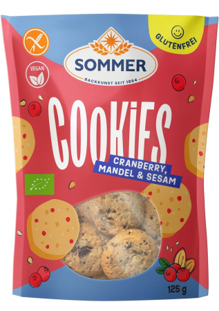 Tendinte - Biscuiti bio fara gluten cu merisor, migdale, susan si chia, 125g Sommer