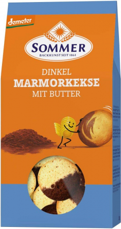 Biscuiti si napolitane - Biscuiti marmorati bio si demeter din faina de grau spelta, cu unt, 150g Sommer