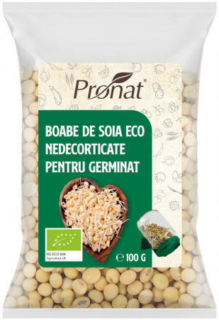 Leguminoase si seminte - Boabe de soia bio nedecorticate pentru germinat, 100g Pronat