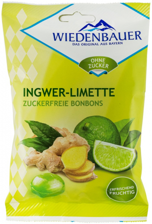 Fara zahar - Bomboane fara zahar cu ghimbir si limete, 75g Wiedenbauer