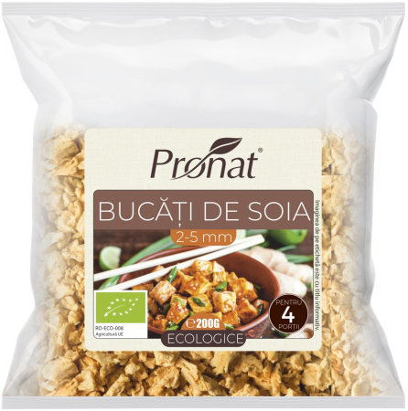 Tendinte - Bucati de soia bio 2-5mm, 200g proteina vegetala texturata TVP Pronat