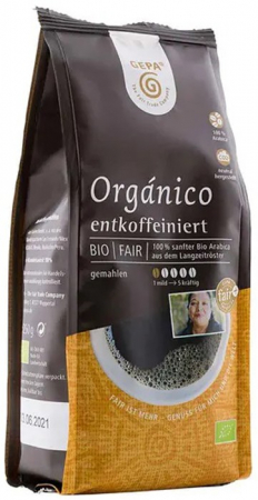 Ceaiuri, Cafea si Inlocuitori - Cafea bio si fairtrade macinata Organico, decofeinizata, 250g Gepa