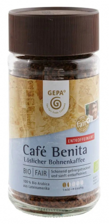 Alimente - Cafea solubila Benita decofeinizata bio si fairtrade, 100g Gepa