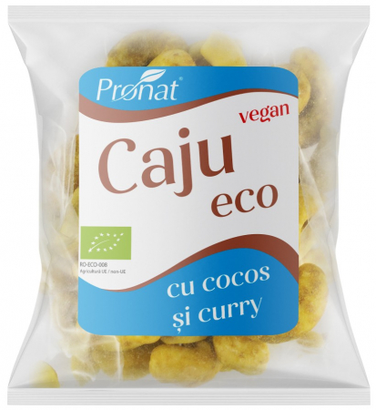 Ciocolata - Caju bio condimentat cu aroma de curry si nuca de cocos 50g Pronat