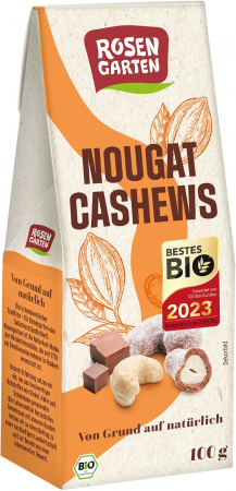 Alimente - Caju bio glazurat cu ciocolata cu lapte si nougat, 100g Rosen Garten