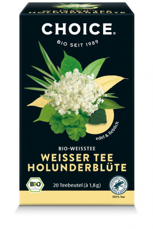 Alimente - Ceai alb bio cu flori de soc, 20 pliculete a 1.8g / 36.0g Choice