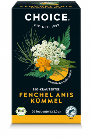 Alimente - Ceai bio din plante Fenicul, anason si chimen, 20 pliculete a 2g / 40.0g Choice