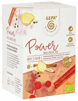 Alimente - Ceai bio si fairtrade Power Wellness, 30g 20 pliculete a 1,5g Gepa