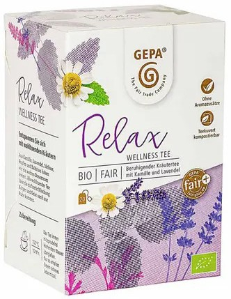 Alimente - Ceai bio si fairtrade Relax Wellness, 30g 20 pliculete a 1,5g Gepa