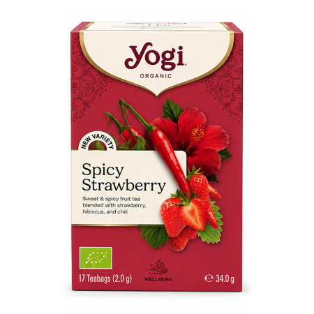 Alimente - Ceai bio Spicy Strawberry, 17 pliculete a 2g / 34,0g Yogi Tea